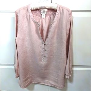 Nicole Miller 100% Linen Dusty Rose Blouse, 3/4 Sleeve, Size Med, EUC